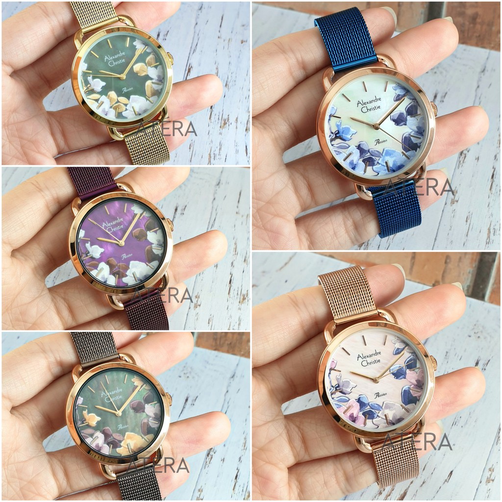 ALEXANDRE CHRISTIE AC 2852 WANITA ORIGINAL / JAM TANGAN ALEXANDER AC2852 RANTAI ROSEGOLD BUNGA TIPIS