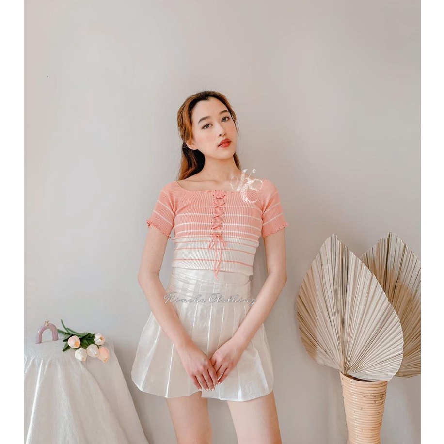 Beverly TOP OOTD KOREAN ATASAN WANITA RAJUT PASTEL PINK PUTIH