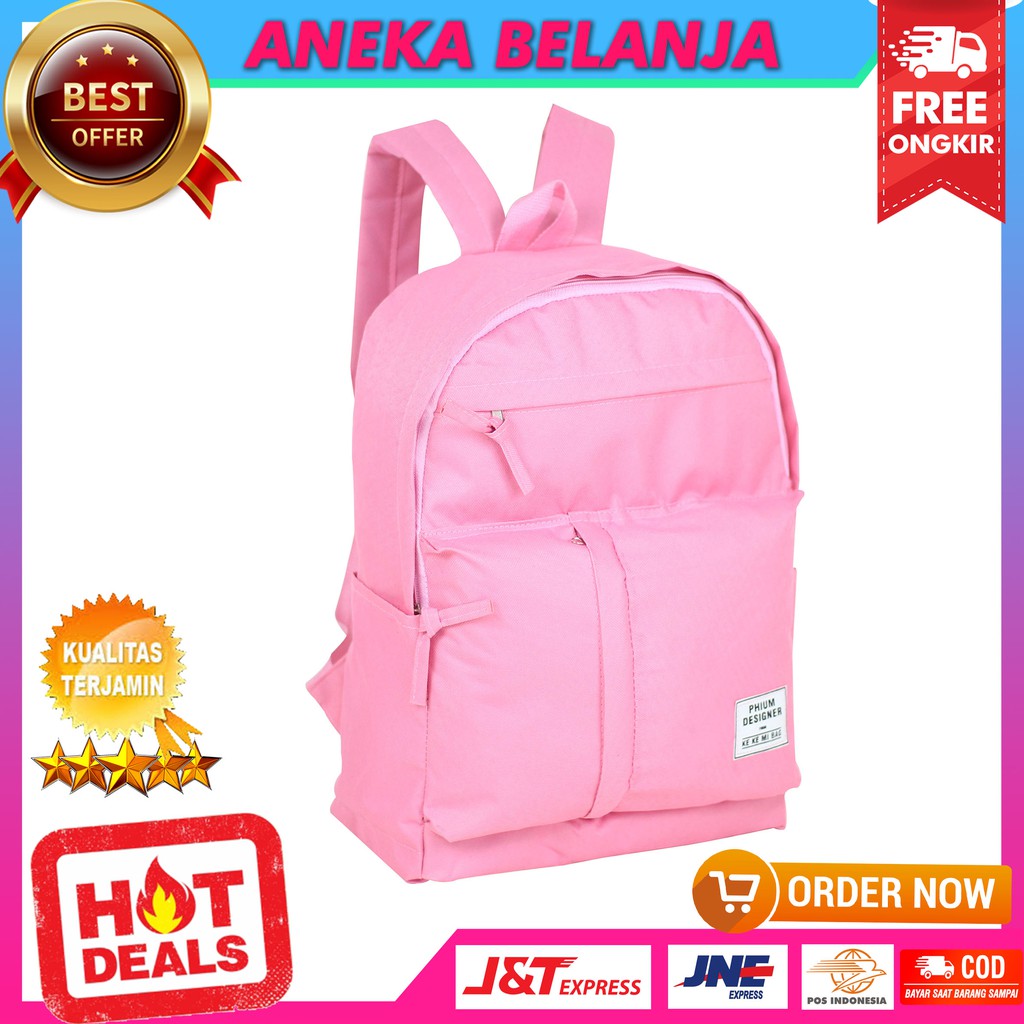 New Arrival Backpack Korean Stylish Khusus Cewek Phium Saku Tegak Pink Tas Multifungsi Keren Casual