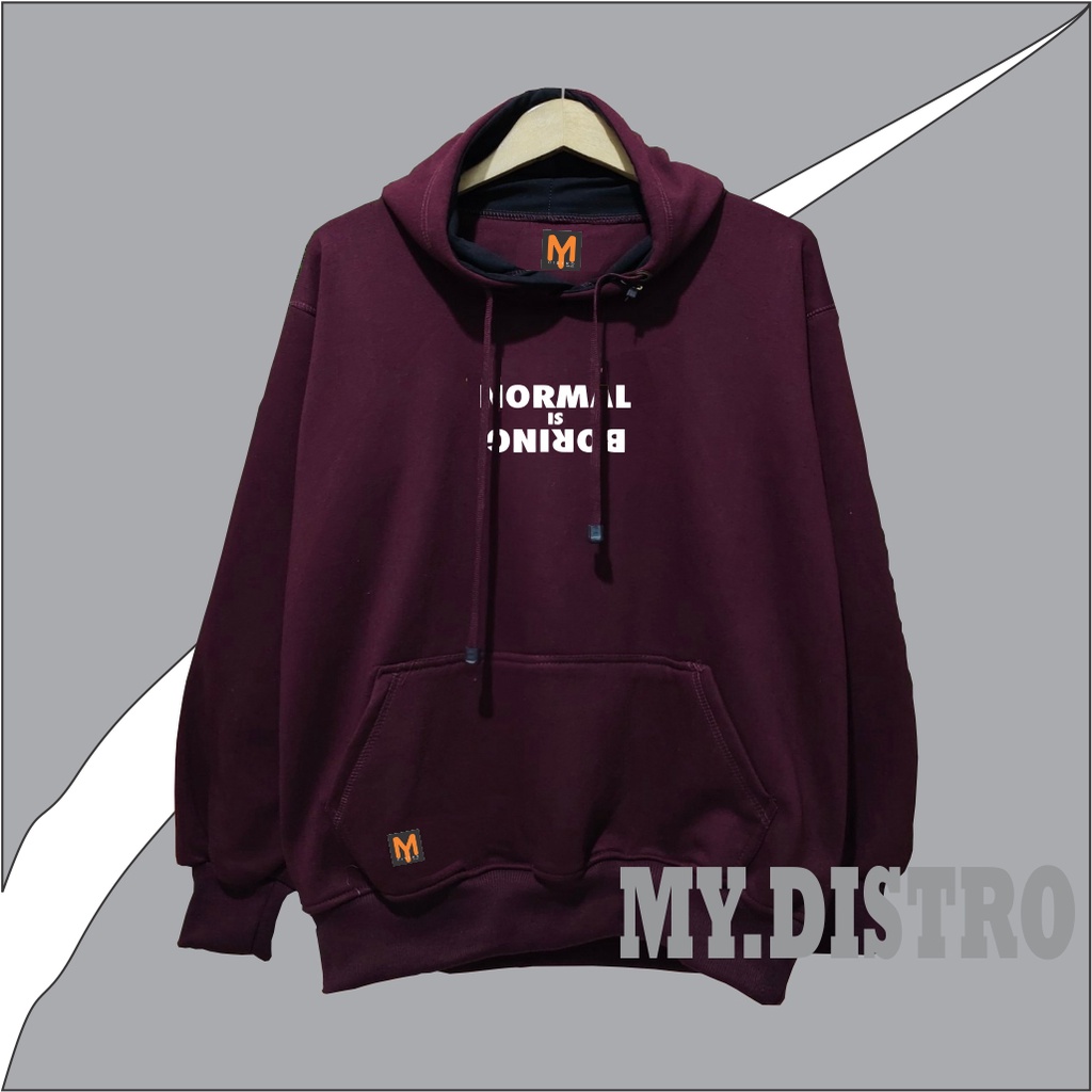 hudie distro suiter pria terbaru original brand bandung sweater hoodie cowok normal is boring cream min t burgandy hitam