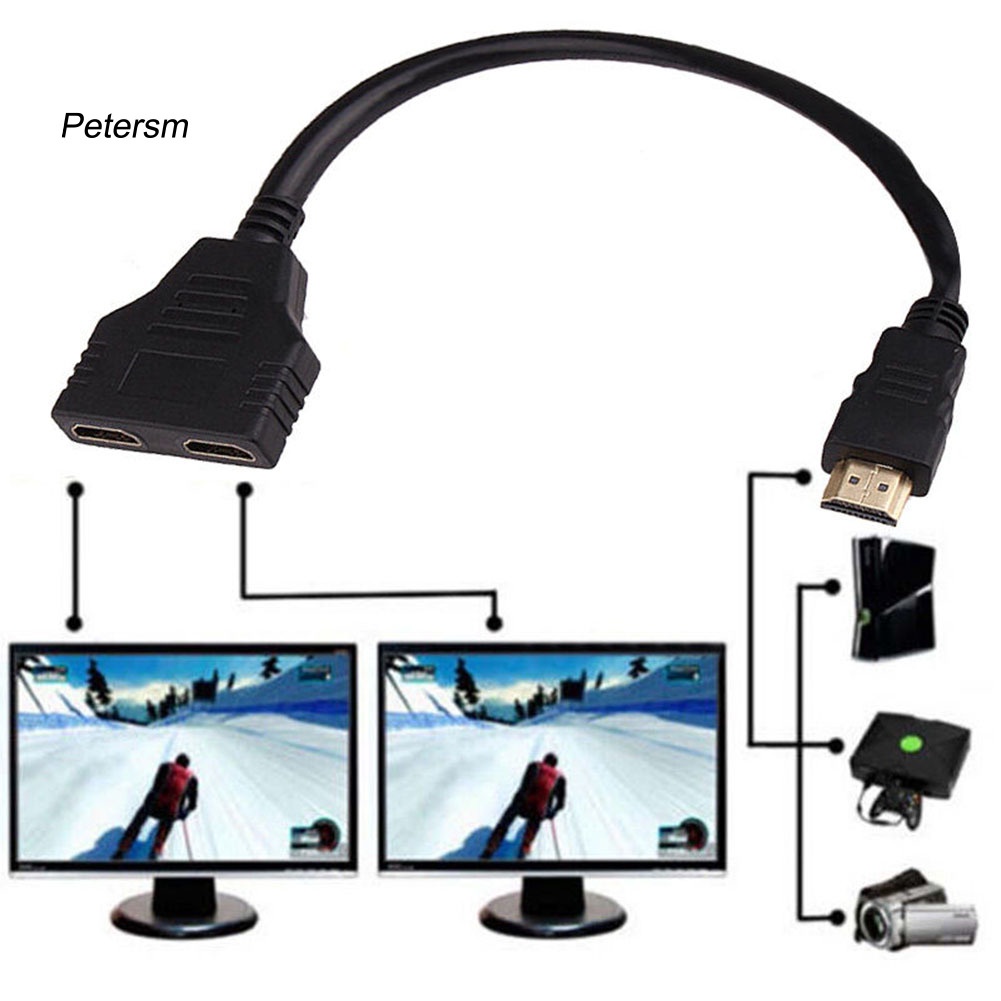 1 In 2 Out 1080p Kabel Adapter Splitter Hdmi-Compatible Male Ke Dual Female Untuk Pc Dvd