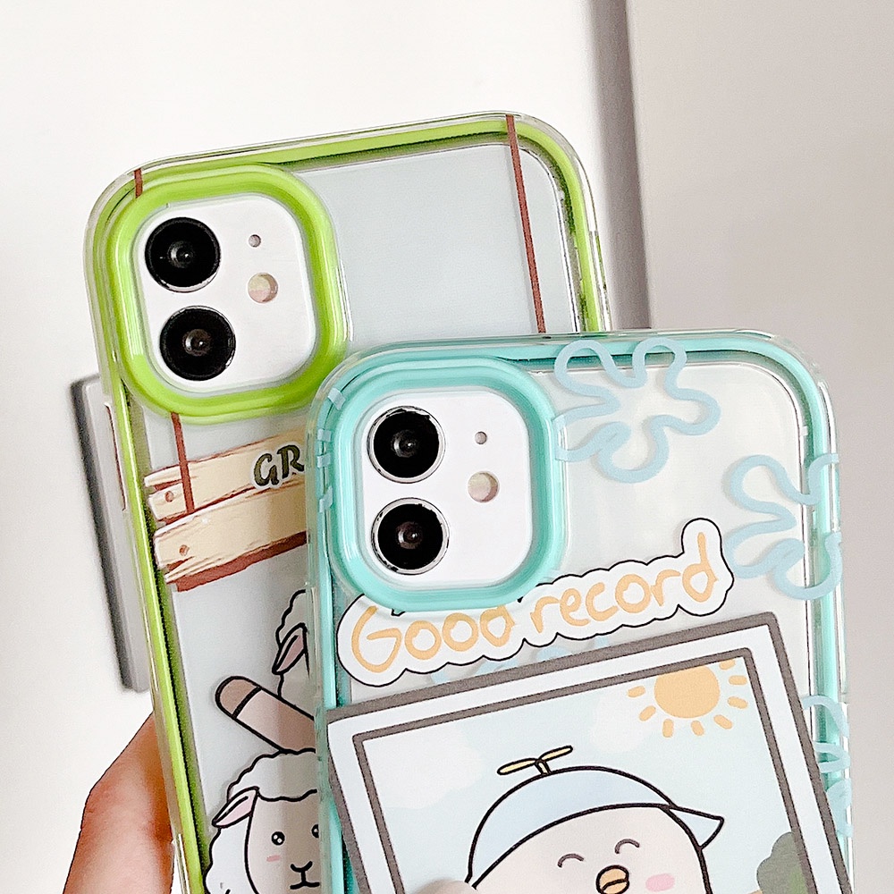 3 in 1 Soft Case TPU Motif Lukisan Domba &amp; Anak Ayam Cover iPhone 13 12 11 Pro Max X XS Max 7 8 6 6S Plus XR