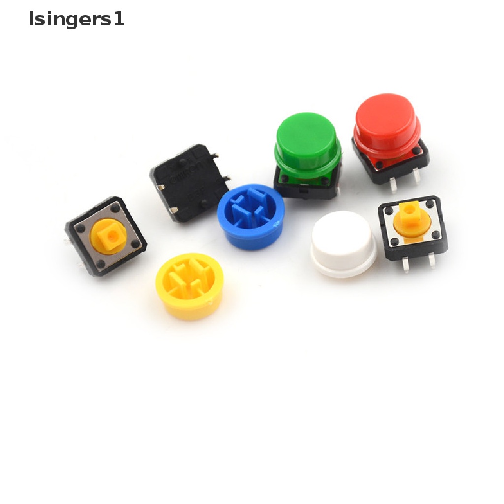 (lsingers1) 25 Set Tombol Tekan Momentary Tactile Micro Switch 4P PCB Cap 12x12 X 7.3mm