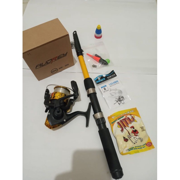 Set Pancing Reel Audrey AW 200 5Ball Bearing + Senar Kekuatan Max.  5 kg (Zainal Makassar) Pancing Empang, danau,Dermaga