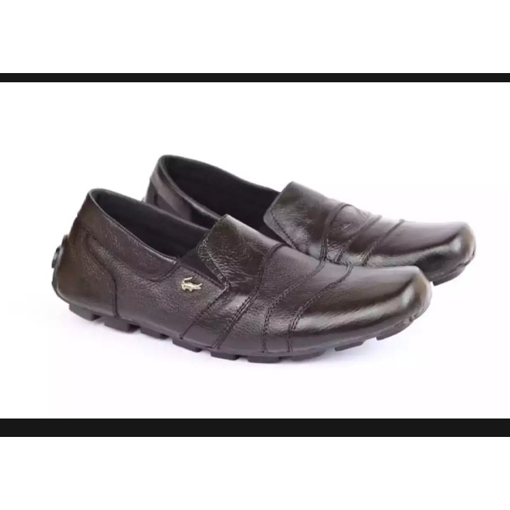 Sepatu Kasual Slip On Hitam Crocodile Slop Nyeak Bahan Kulit Asli Semi Formal Nyaman Keren Santai