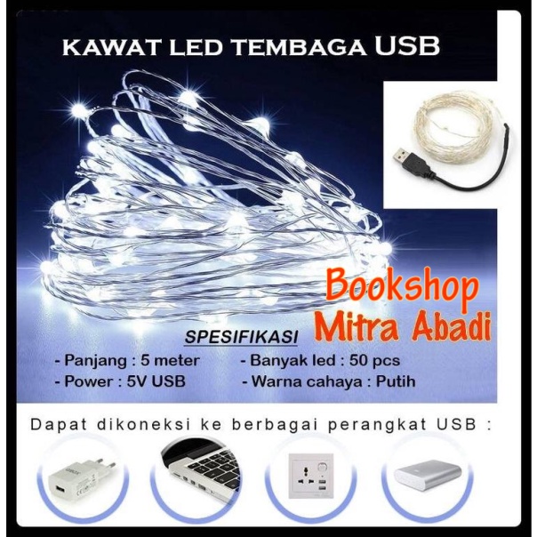 Lampu Natal LED USB Kawat Tembaga 5 Meter DC 5V