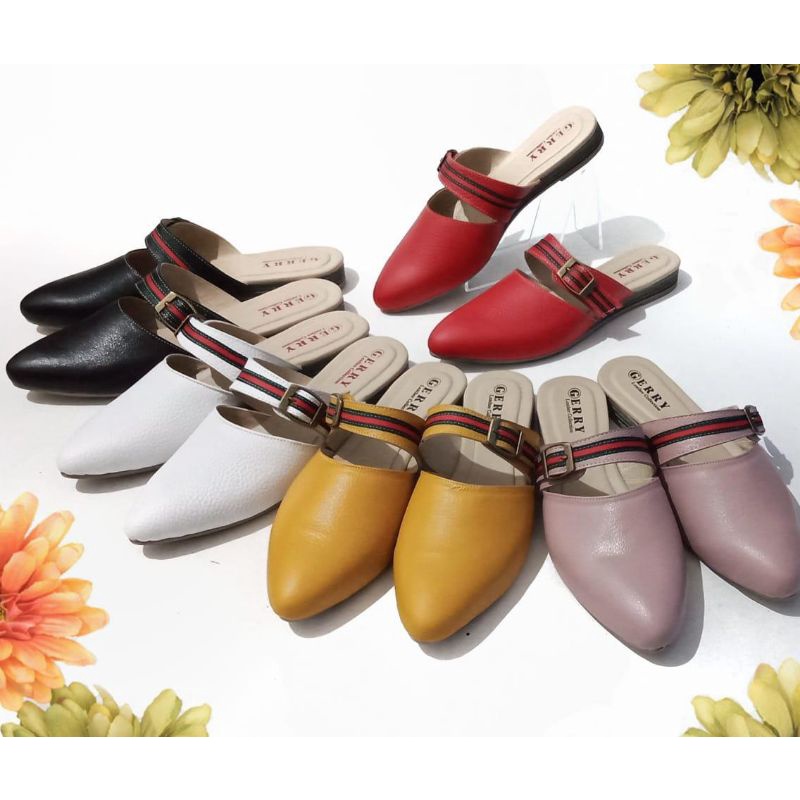 Sandal/ Sendal Tutong Teplek Flat Wanita Kulit Sapi Asli Garut