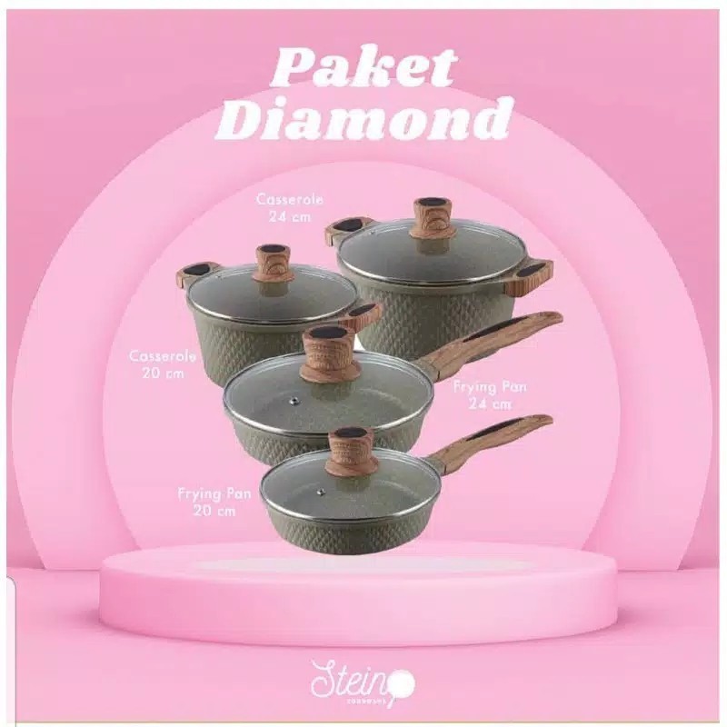 Panci Set - Paket Daimond ( Isi 4 pcs ) - Steincookware + BONUS MOP