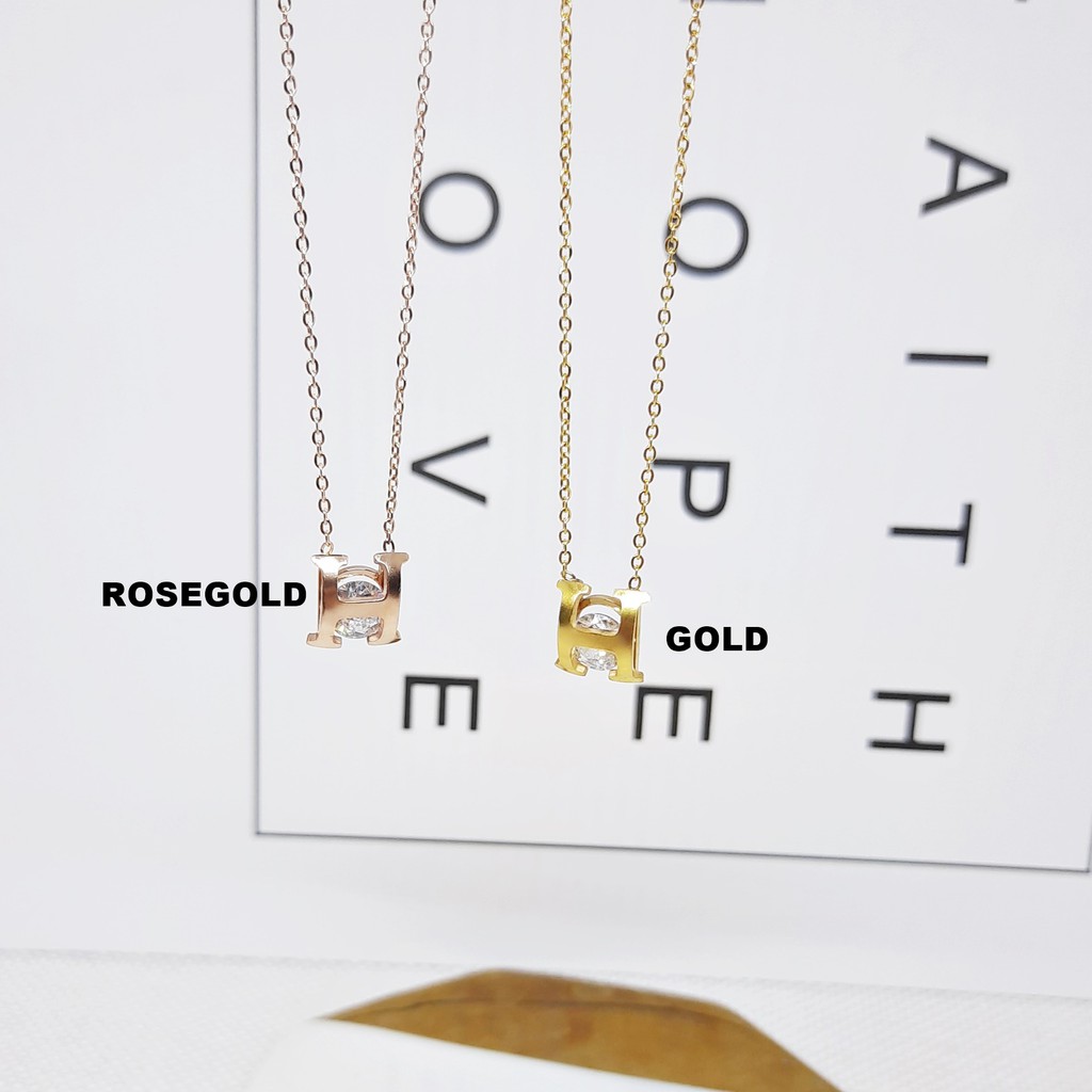 Kalung Titanium Korea Rose Gold Liontin H  - BN340