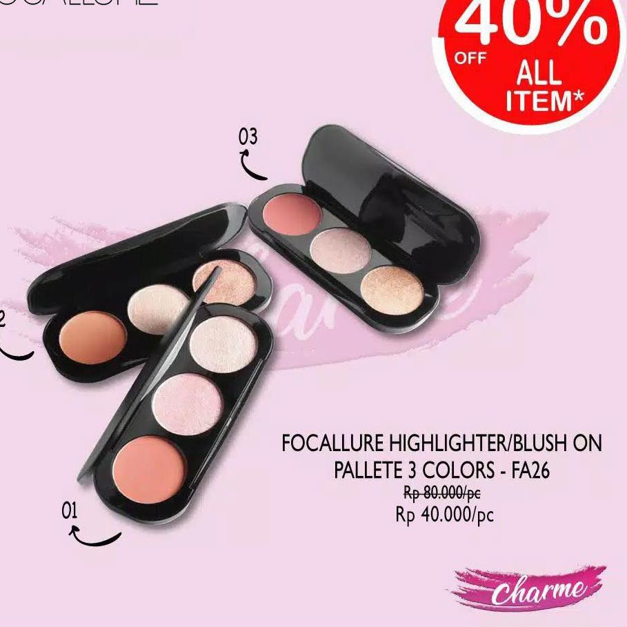 (READY STOCK) FOCALLURE 3 In 1 Highlighter Blush On Contour Palette FA26 FA 26