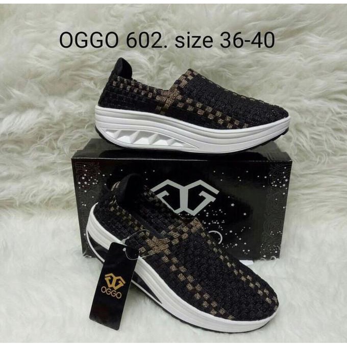 Cantik Oggo Lulia  602 Rajut Anyaman Sepatu Wanita Flat Wedges Ori Terlaris!