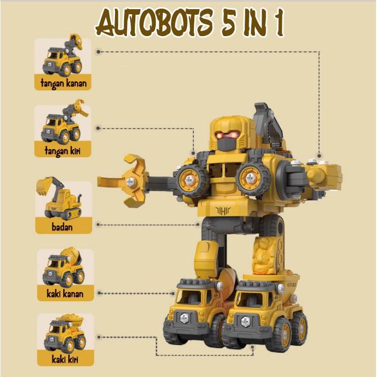 RESTOCK DIY Assembly Autobots 5in1 Mainan bongkar pasang robot