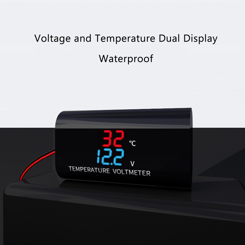 Btsg 2in1 Mobil Motor Anti Air Untuk DC 12V Voltmeter 0.28 inch Dual Displa Pengukur Suhu Tegangan Monito