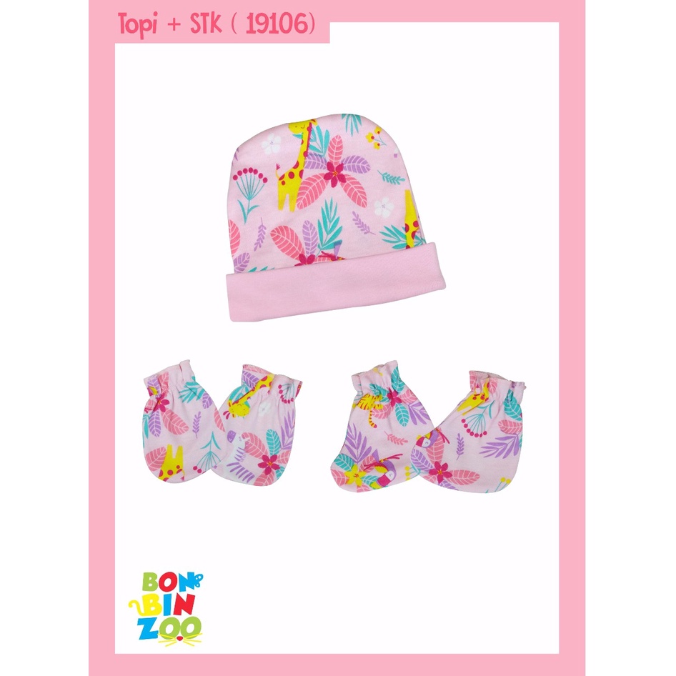 Bonbinzoo 1set topi + sarung tangan + kaki SNI perlengkapan anak / bayi-STK JUNGLE PINK
