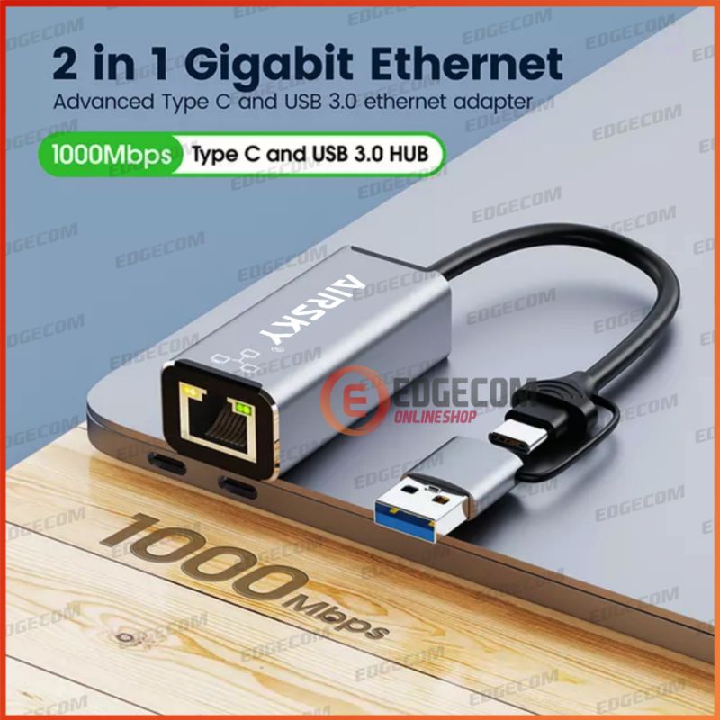 USB 3.0 / TYPE C to Gigabit Lan Ethernet 1000Mbps Adapter AIRSKY