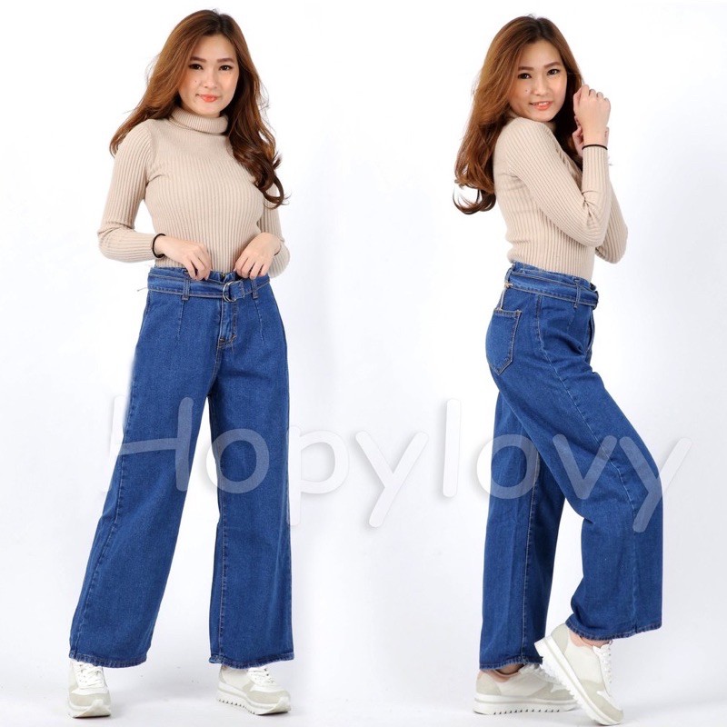 Celana Jeans Wanita Boyfriend Kulot Oline Belto + Sudah Termasuk Ring Beltnya