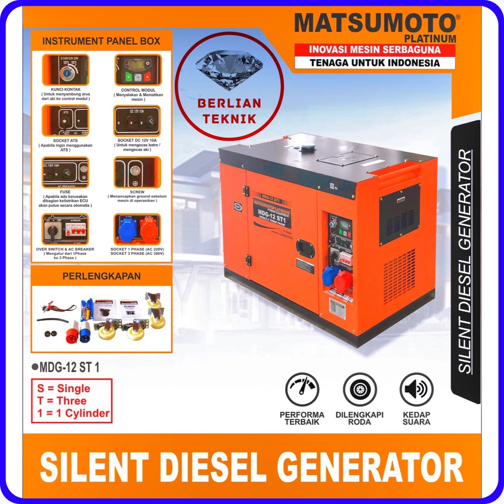 Diesel Generator Silent Mesin Genset Solar Matsumoto MDG 12 ST1 / 9000 Watt Dual Volt