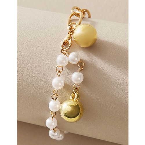 LRC Gelang Kaki Fashion Golden Geometric Bell Pearl Anklet V81357