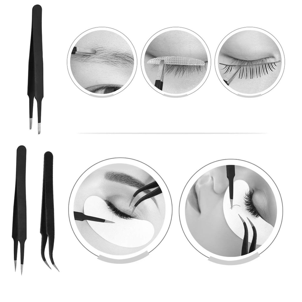 Rebuy Pinset Alis Portable Stainless Steel Anti-static Curved Makeup Tool Kit