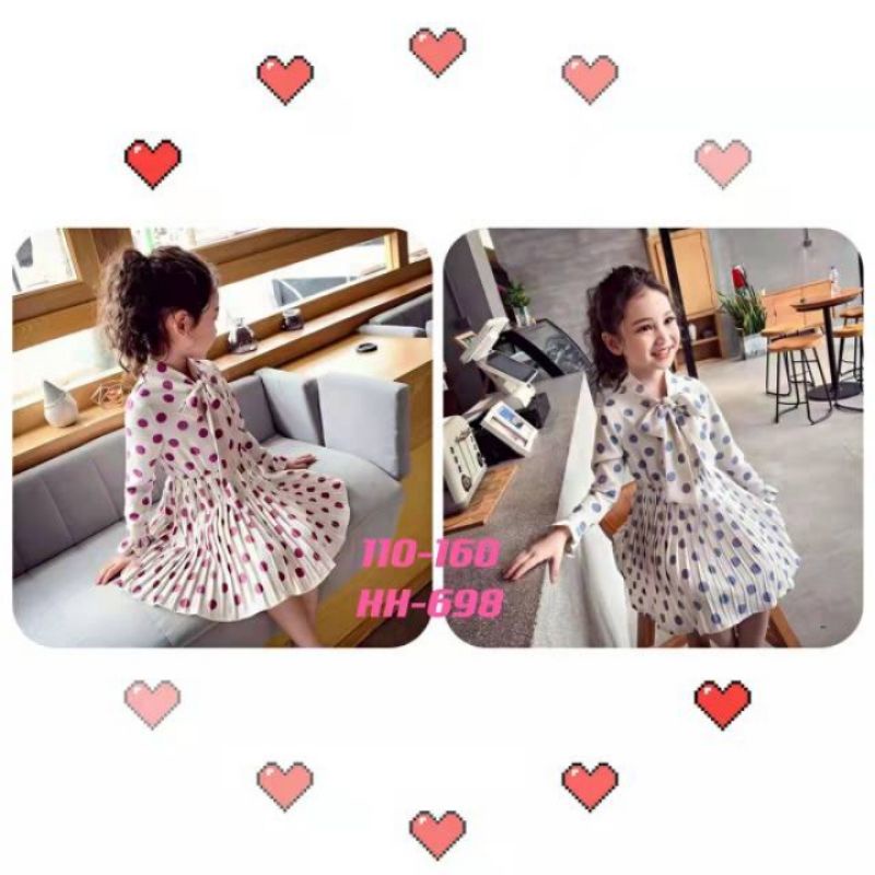 dress anak import / dress plisket anak import/ dress polkadot anak import