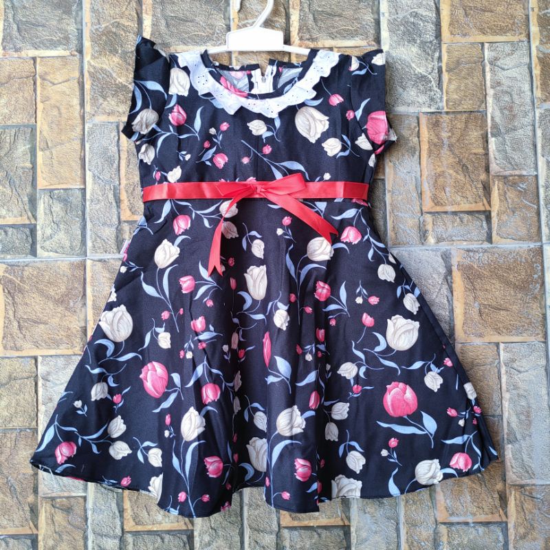 Dress anak 2 3 tahun perempuan cewek pita bunga tulip endors versi baru (Dress pita dinda lembayung )