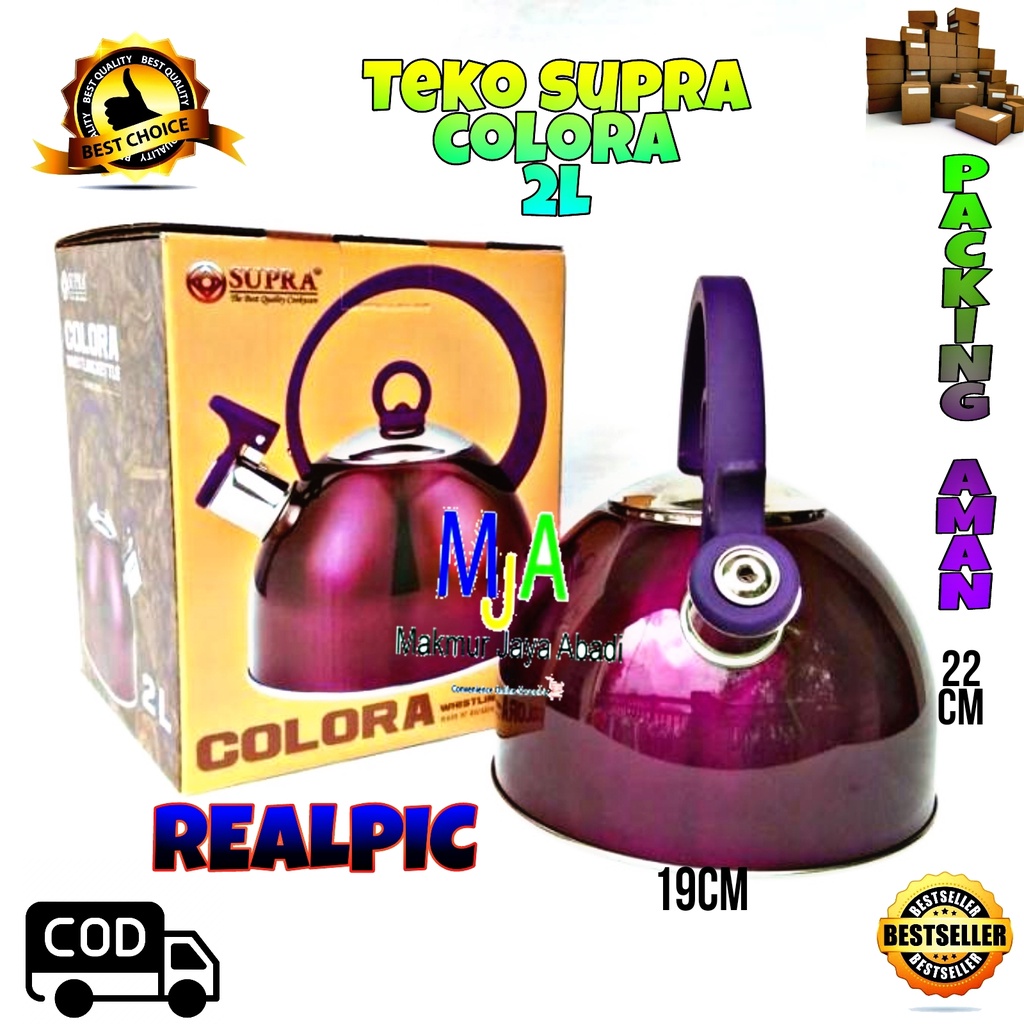 PROMO (BISA COD) TEKO SIUL SUPRA COLORA 2 Liter / Kettle Supra Original / Teko Bunyi Ceret Supra Warna / Teko Colora