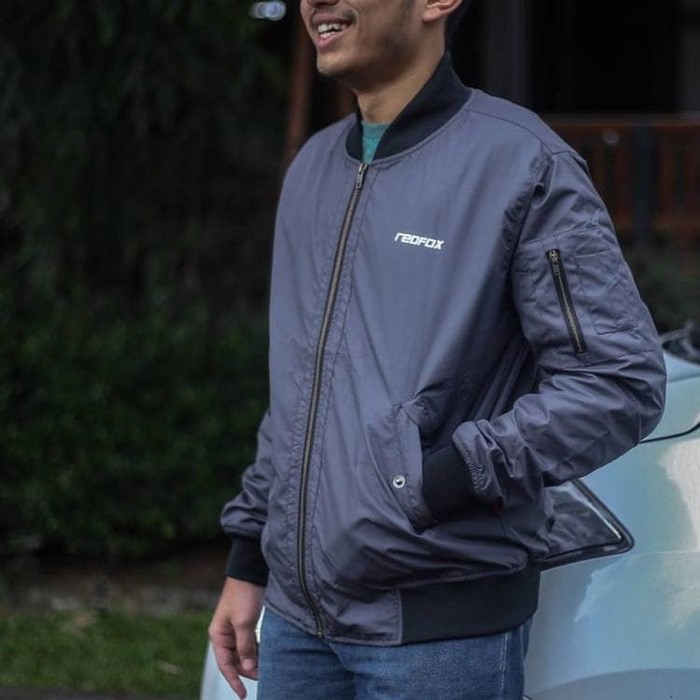 Bomber Redfox Navy   Jaket Motor Waterproof   Windproof Berkualitas