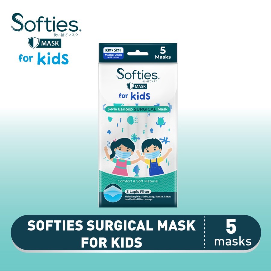 Softies Surgical Mask for Kids 5s isi 5 spt Masker Anak Sensi Nexcare