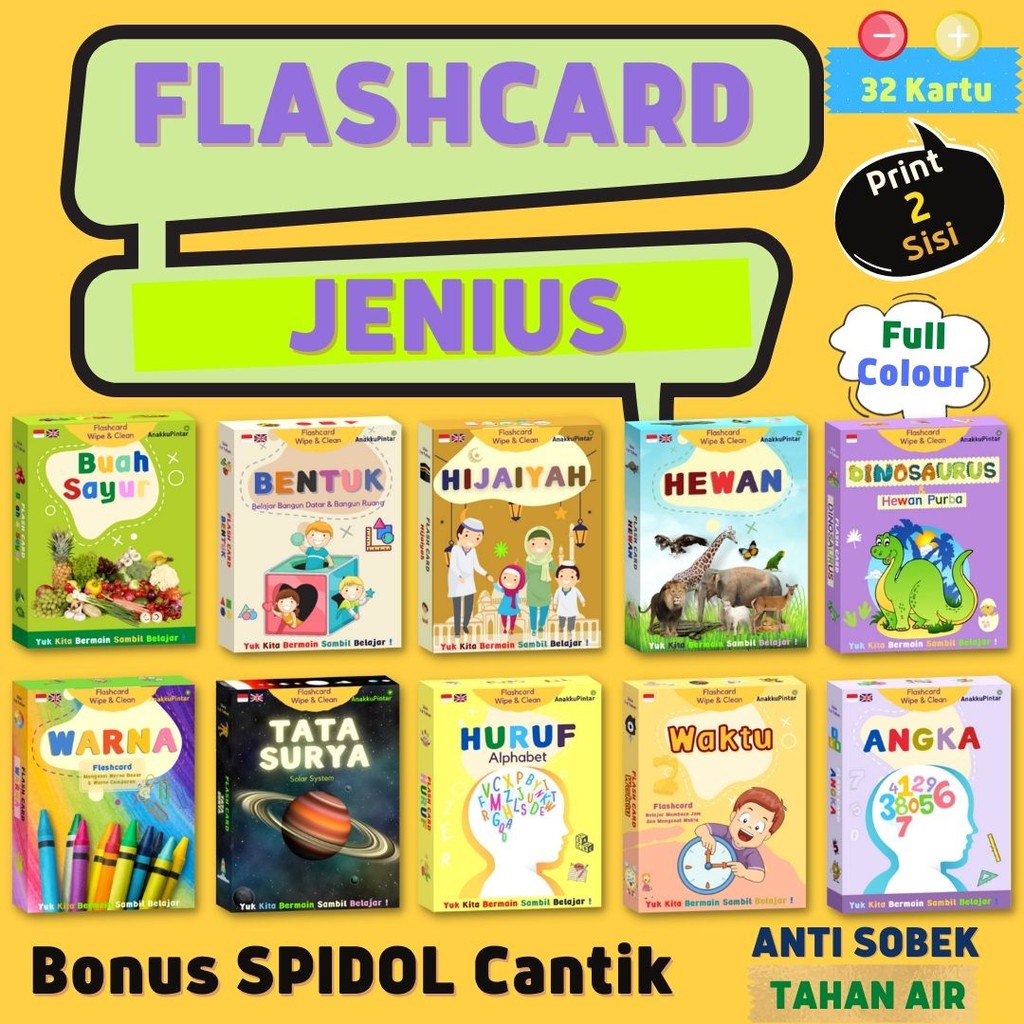 

Jenius Flashcard Edukatif Daya Ingat Mainan Edukasi Kartu Edukasi Belajar Wipe&Clean Anak Cerdas Mainan Anak