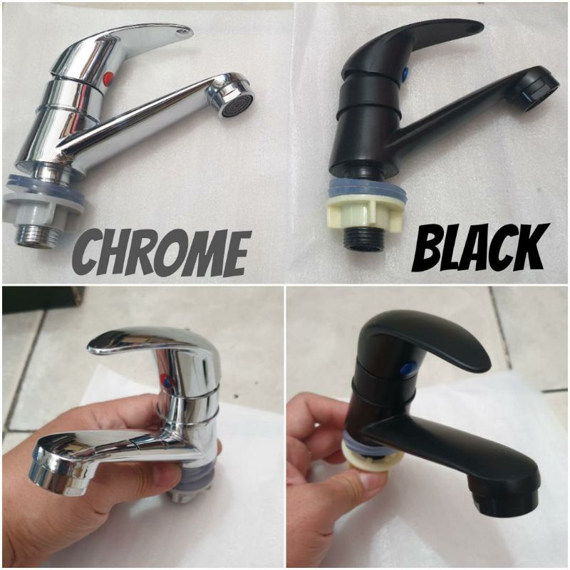 Kran wastafel hitam black / chrome promo murah