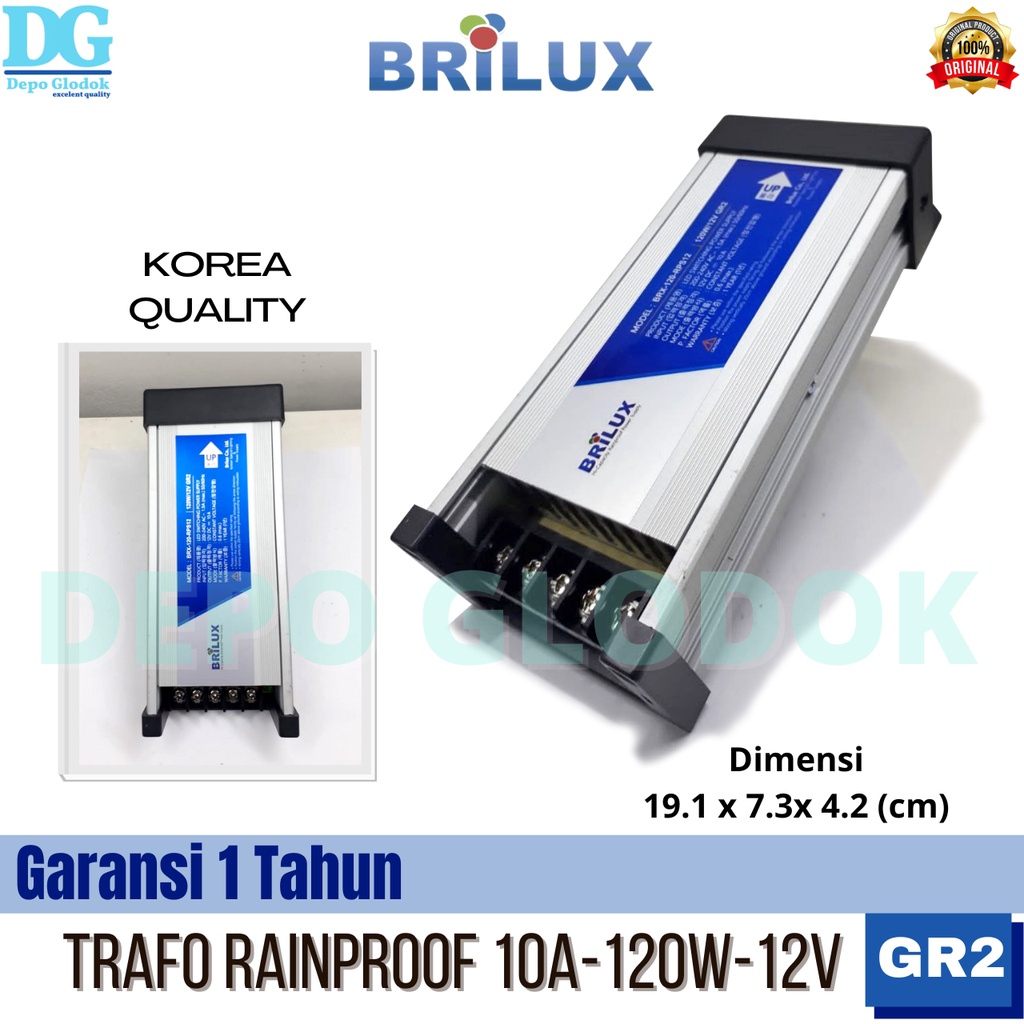 BRILUX POWER SUPPLY TRAFO SWITCHING DC 12V | 10A 120W OUTDOOR RAINPROOF HIGH QUALITY BERGARANSI - GR