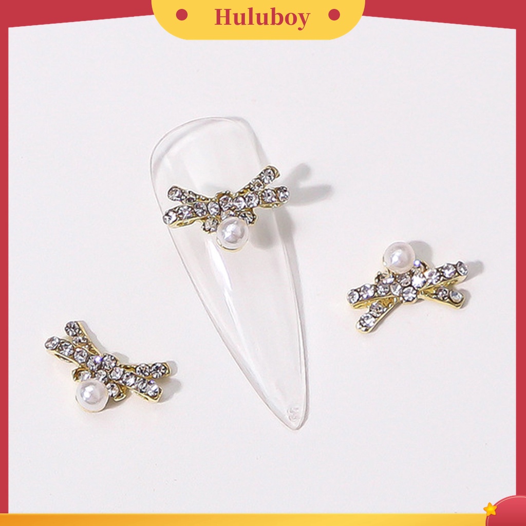 Huluboy Huluboy♡ 10 Pcs Ornamen Berlian Imitasi Bentuk Pita Hati Mutiara 3D Untuk Kerajinan Manicure Nail Art