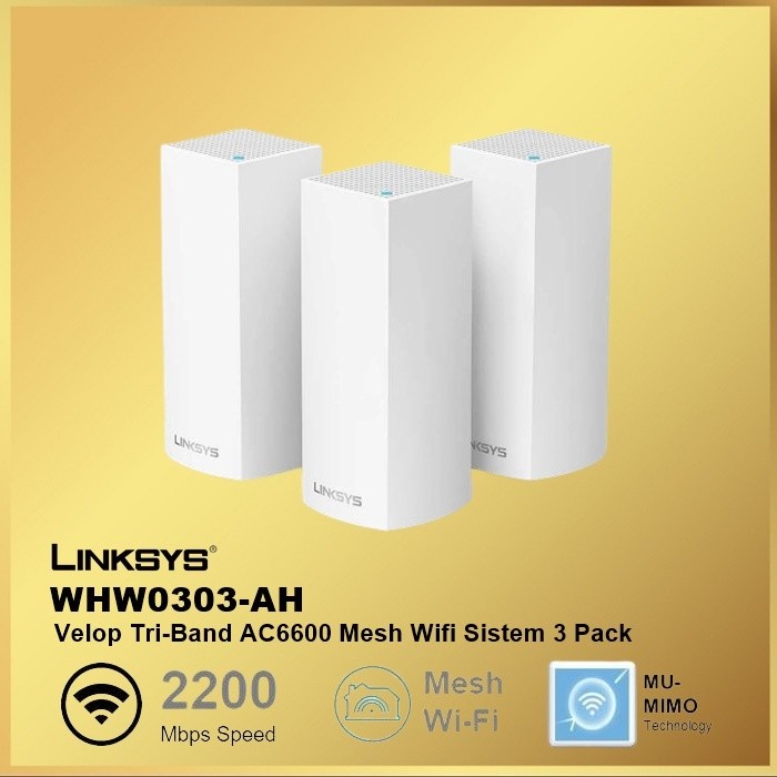 LINKSYS VELOP WHOLE HOME MESH WI-FI SYSTEM WHW0303-AH AC6600 PACK OF 3