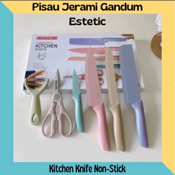 6 in 1 Pisau Jerami Pisau Set Evcriverch Kitchen Knife 6 Set Pisau Grosir