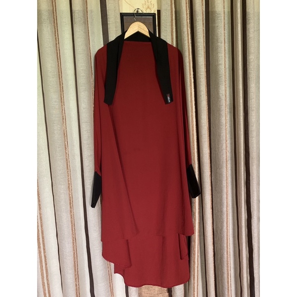 Preloved set French khimar (khimar + rok+ 2 cadar karet) shafiyyah abaya malikah - merah hitam