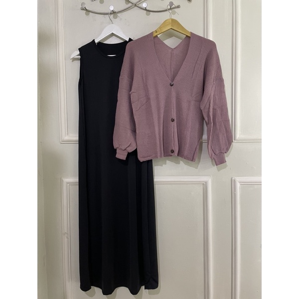 Setelan Dress + Cardigan Rajut