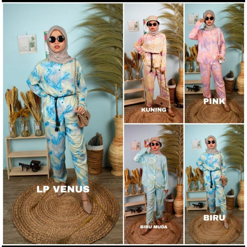 RR Fashion Muslim Setelan Muslim Setelan Wanita Setelan Hijab Setelan Kemeja Tie Dye SETELAN TIE DYE