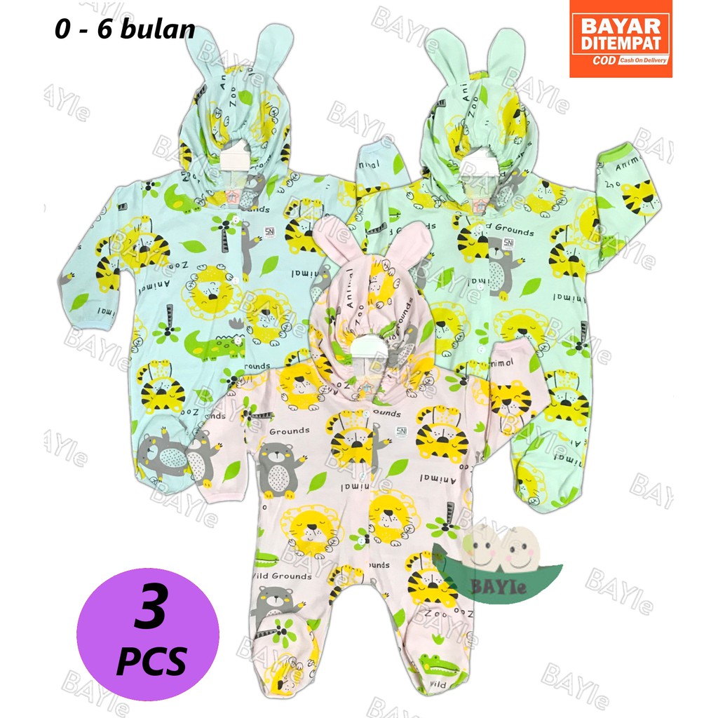 BAYIe - 3 Pcs Baju Bayi model Jumper Panjang TUTUP LITTLE usia 0- 6 bulan katun SNI/pakaian Ju