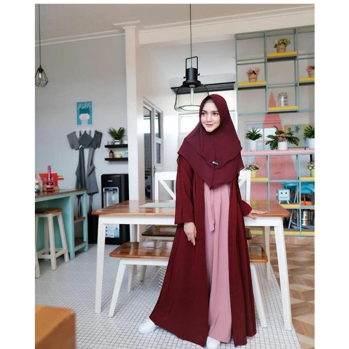 ELISA SYAR'I DRESS + KHIMAR BAHAN MOSSCRAPE GAMIS SYARI MEWAH TERBARU GAMIS KEKINIAN BAJU MUSLIM SET
