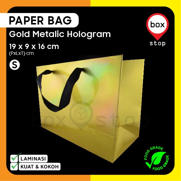 

Paper Bag Emas- Paper Bag Gold - Paper Bag Hologram 19x9x16 (5 pcs)