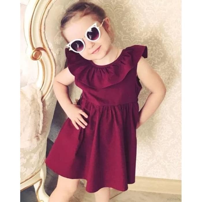 Fashion Import Gaun Pesta Anak Model Princess Baju Cute Sabrina - 2-3 tahun, Merah Muda