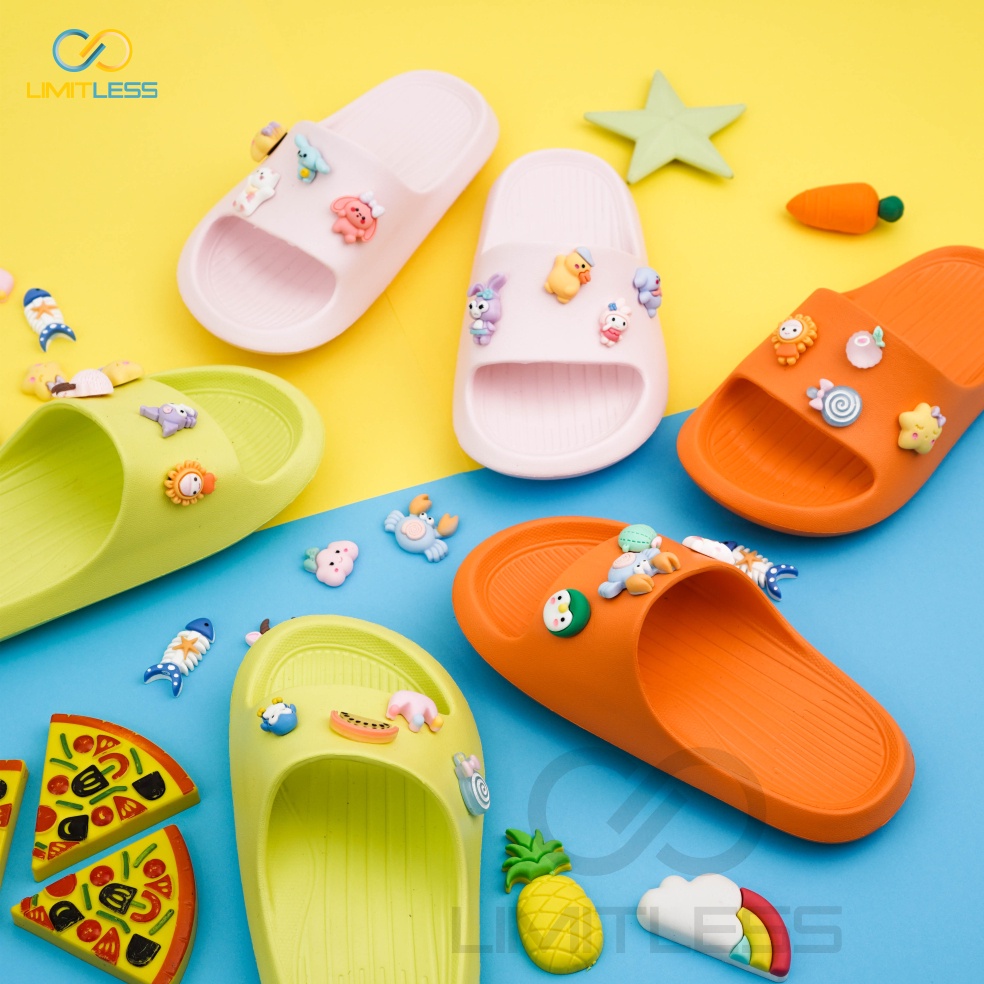 Sandal Slop Anak Unisex Anti Slip Sendal Anak STIKER 3D Clay Sandal Karet Anak Perempuan Laki Laki Casual