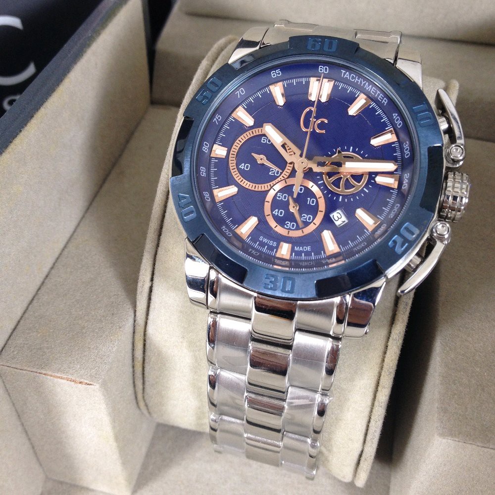 Jam Tangan Pria GU355 Collections GC X11002G7S silver blue 45mm Original