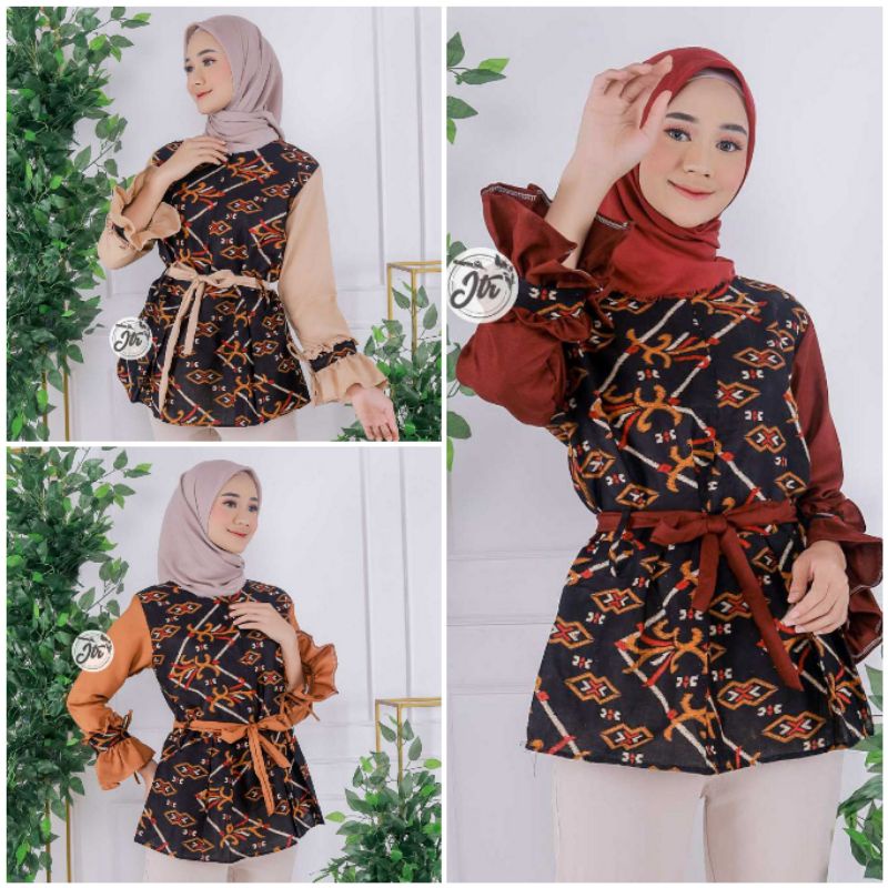 Baju Batik Wanita Modern Atasan Blouse Batik Kerja Kantor Wanita Motif Salur