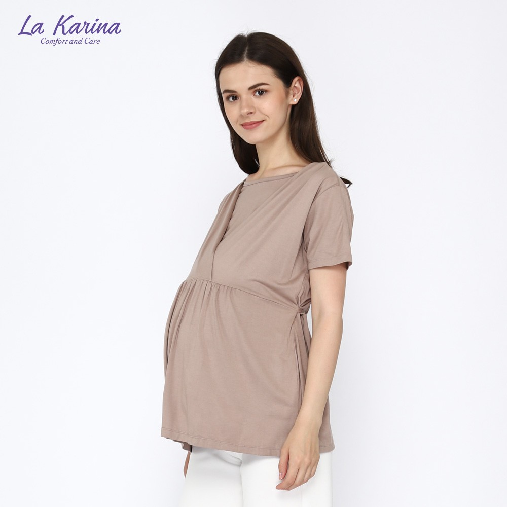 LA KARINA Atasan Kaos Baju Hamil & Menyusui Bahan Rayon, Krista M1615 - Warna : Coklat Susu