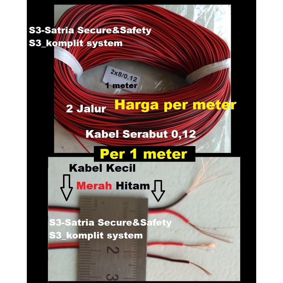 Per 1m Kabel Merah Hitam 2 jalur 2x8 0.12 kecil dari AWG24 AWG 24