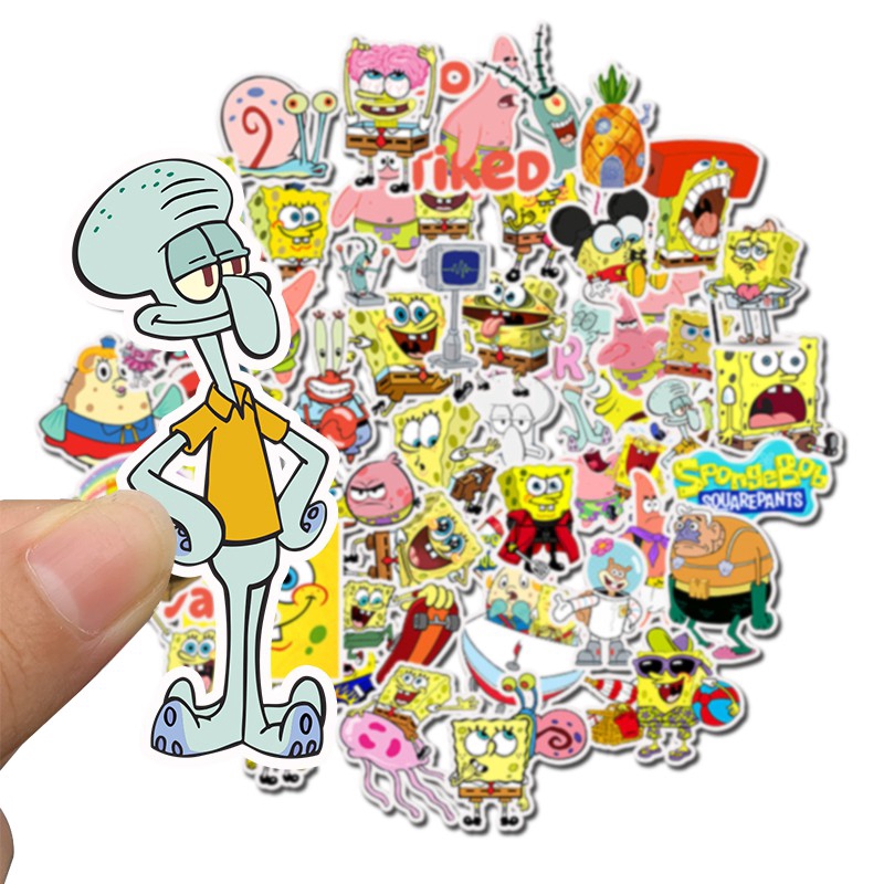 50 pieces of SpongeBob theme pattern children gift decoration scrapbook personalized luggage computer skateboard decoration stickers