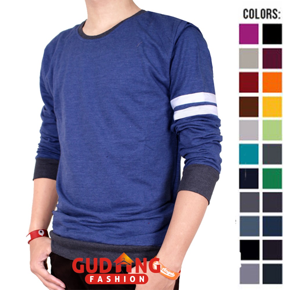 Kaos Cowok Lengan Panjang Stripe - Banyak Pilihan Warna PAN (COMB)