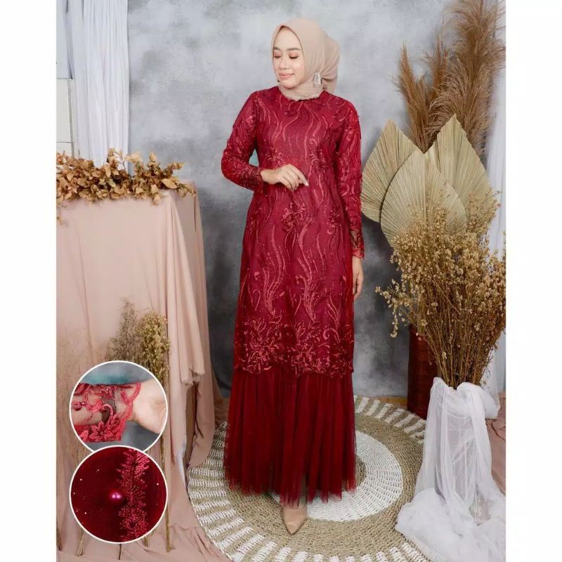 IndahKebaya | GAMIS TUTU MODERN / KEBAYA DRESS OUTFIT FASHION MUSLIMAH / HIJAU MAROON NAVY MOCCA