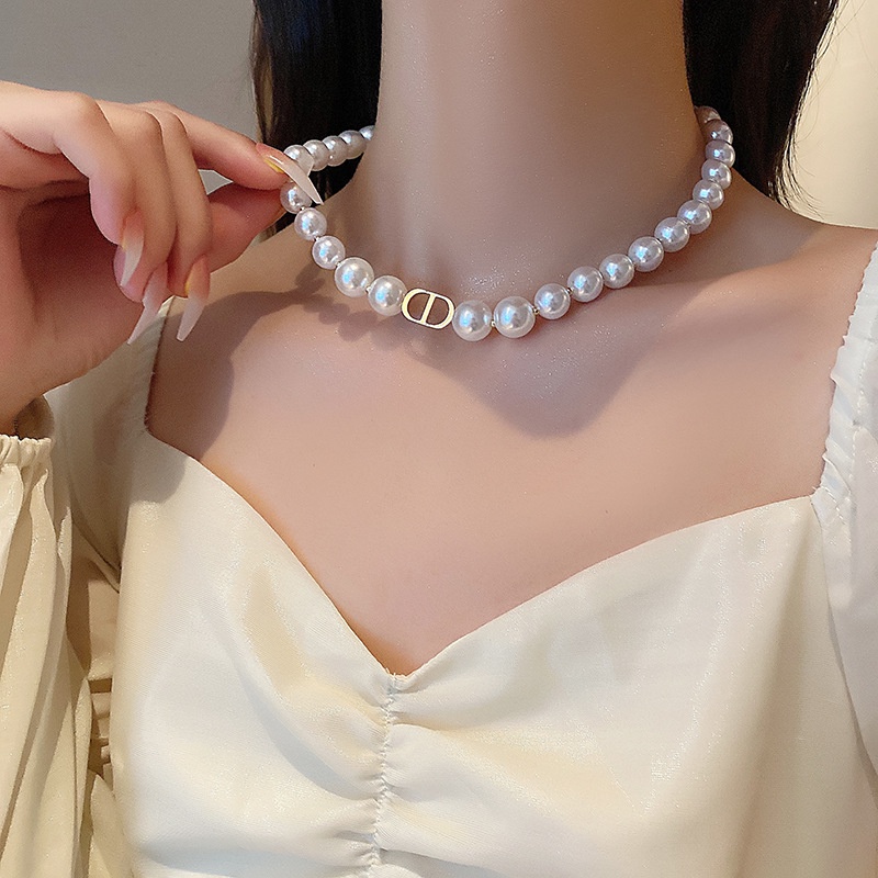 Pearl Retro Necklace Women's New Trendy Double D Clavicle Chain